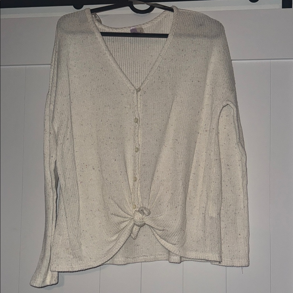 Alya Off-White Button-Up Cardigan with Front Knot
